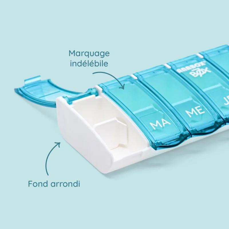 Pilulier semainier Anabox Box7 avec séparateur Turquoise