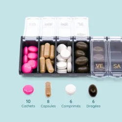 Pilulier Box7 noir avec étui de protection