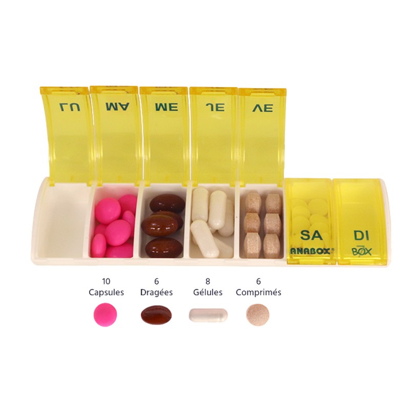 Pilulier hebdomadaire Anabox Box7 Jaune - gélules
