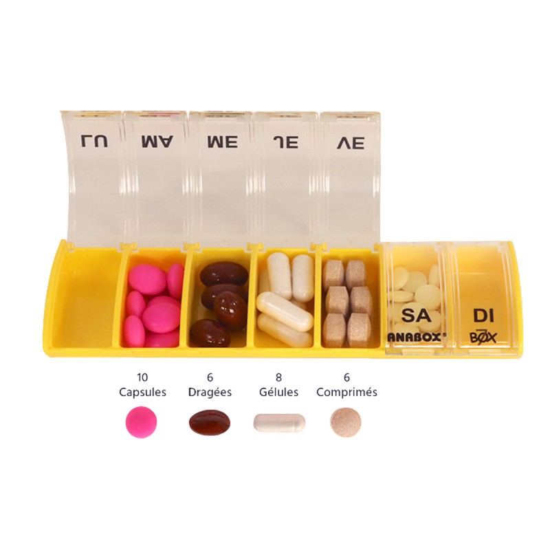 Pilulier hebdomadaire Anabox Box7 Jaune Pastel - gélules