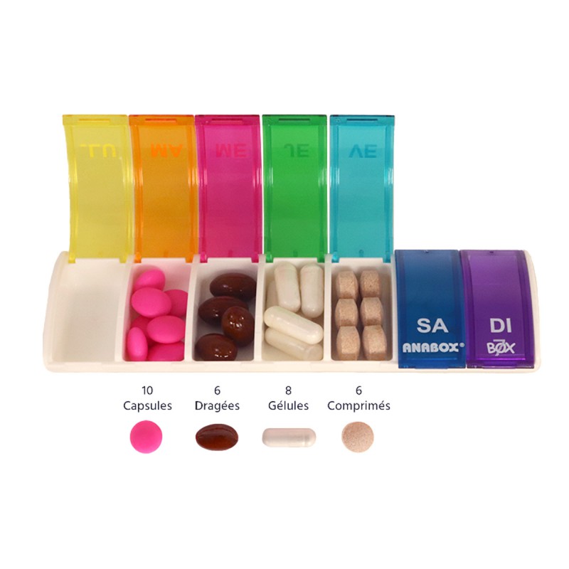 Pilulier hebdomadaire Anabox Box7 Multicolore - gélules