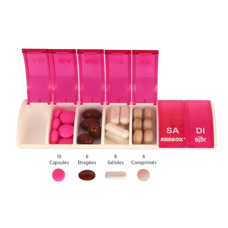 Pilulier Box7 rose avec étui noir - gélules