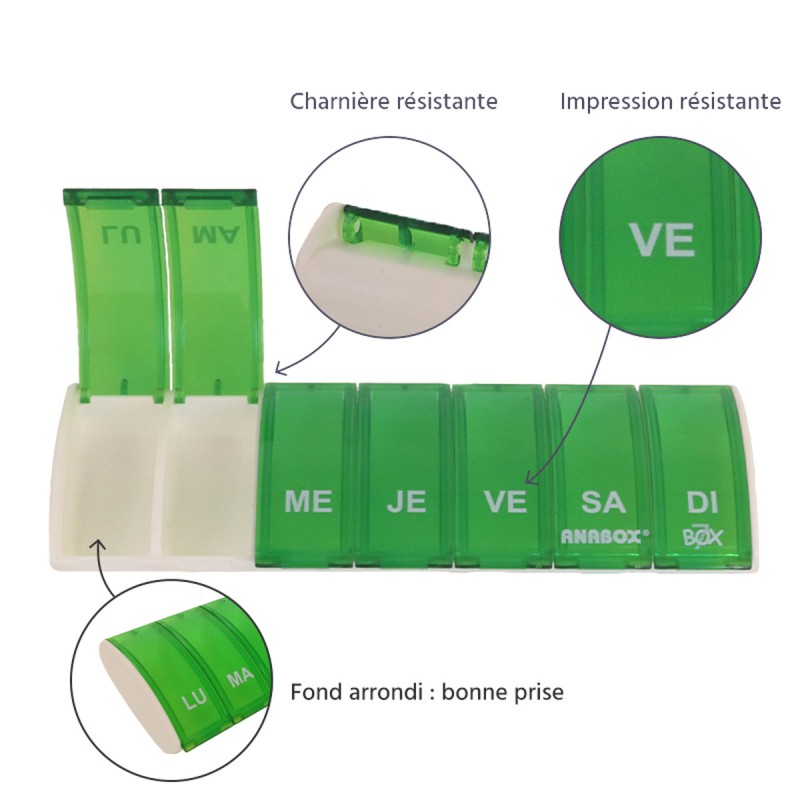 Pilulier Box7 vert avec étui noir - zoom