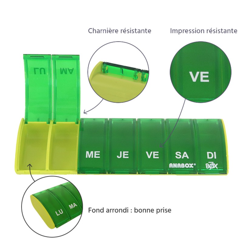 Pilulier hebdomadaire Anabox Box7 Vert pastel - Vert - zoom