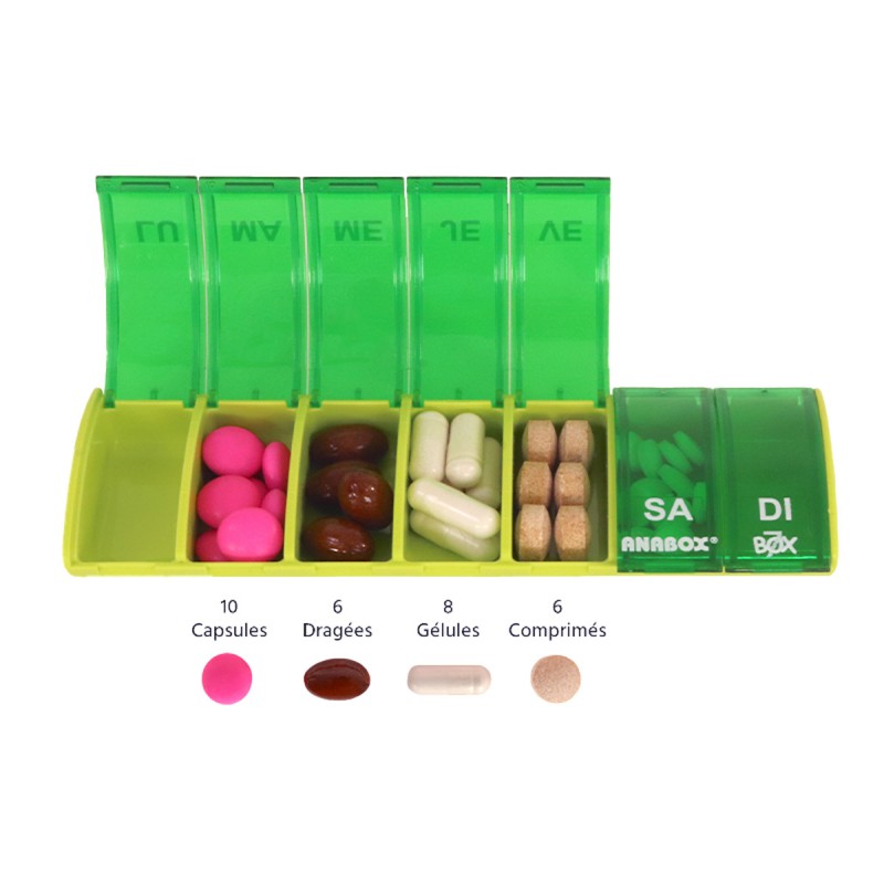 Pilulier hebdomadaire Anabox Box7 Vert pastel - Vert - gélules