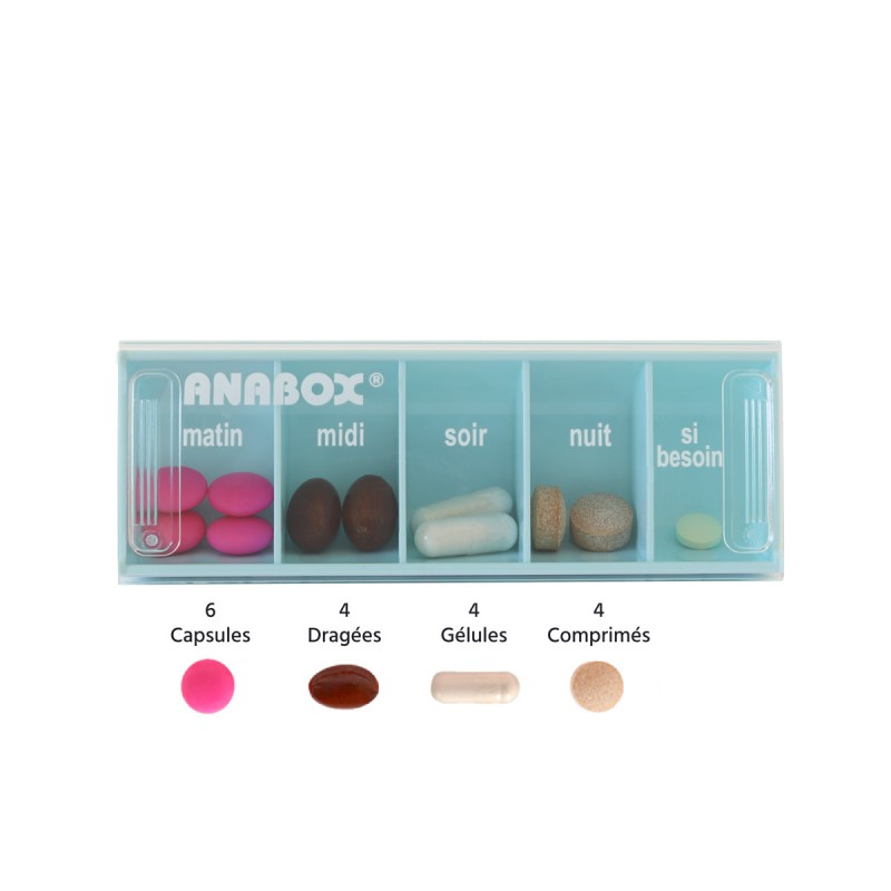 Pilulier journalier Anabox 5 prises par jour Bleu pastel - gélules