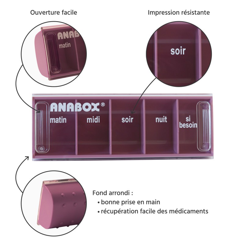 Pilulier journalier Anabox 5 prises par jour Lilas - zoom Pilulier journalier Anabox 5 prises par jour Lilas - zoom