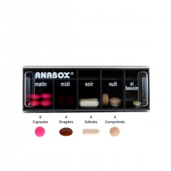 Pilulier journalier Anabox 5 prises par jour Noir - gélules