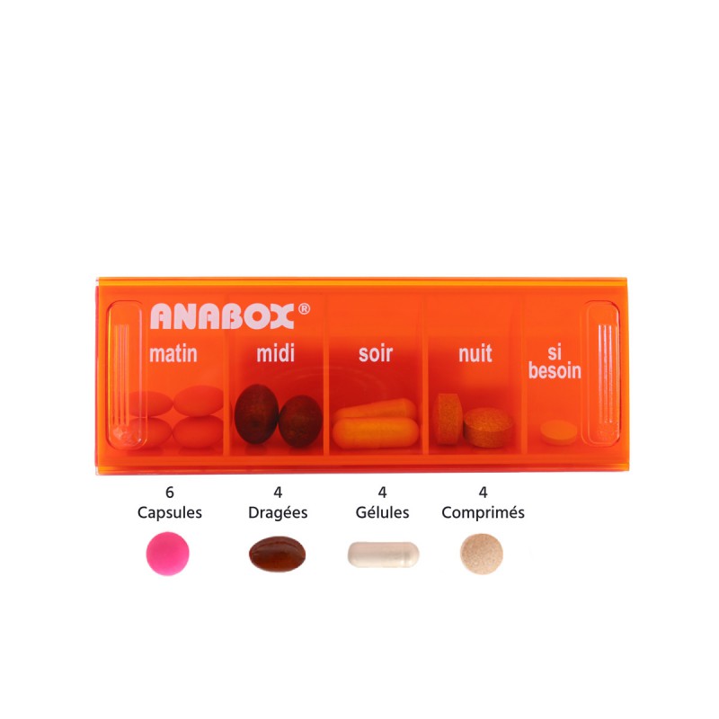 Pilulier journalier Anabox 5 prises par jour Orange - gélules