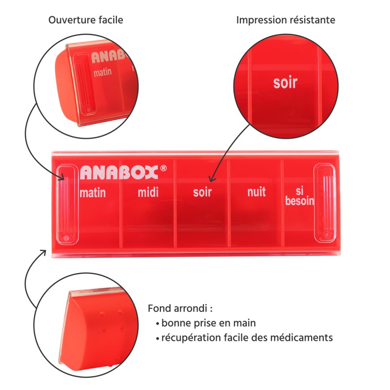 Pilulier journalier Anabox 5 prises par jour Orange fluo - gélules