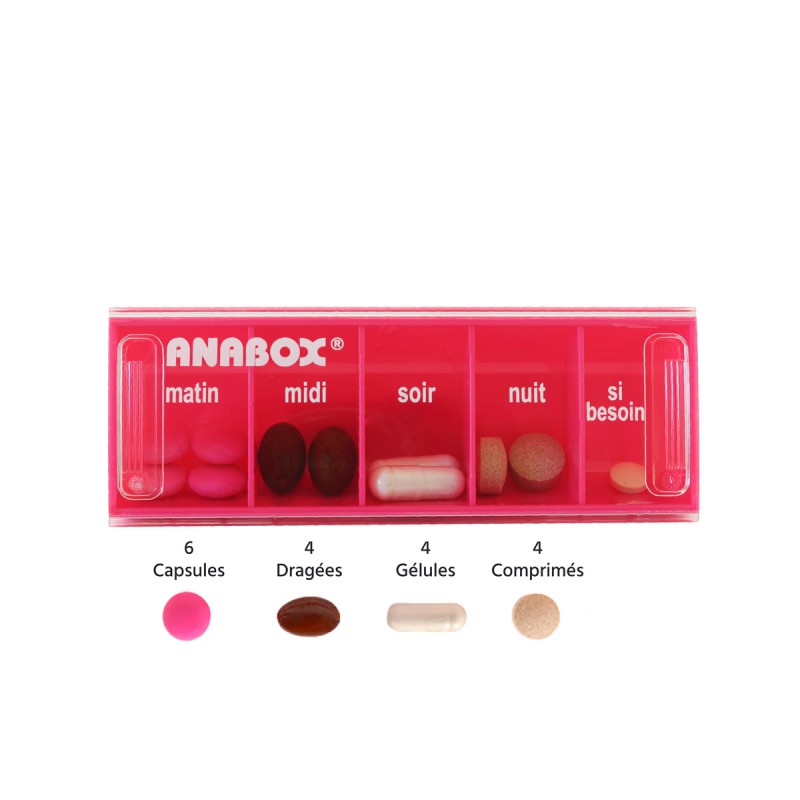 Pilulier journalier Anabox 5 prises par jour Rose - gélules