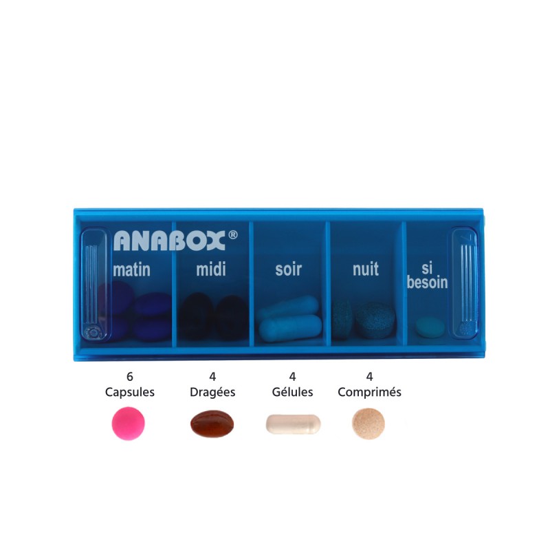 Pilulier journalier Anabox 5 prises par jour Turquoise - Bleu ciel - gélules