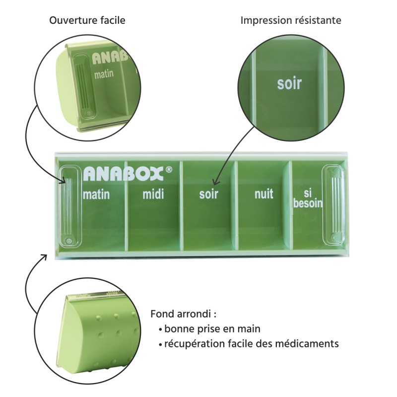 Pilulier journalier Anabox 5 prises par jour Vert Tilleul - zoom
