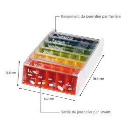 Pilulier semainier 7 jours Anabox Arc en ciel - dimensions